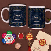 World'S Best Bhaiya & Bhabhi  Printed 2 Mugs with Bhaiya Bhabhi Embroidery Rakhi Combo